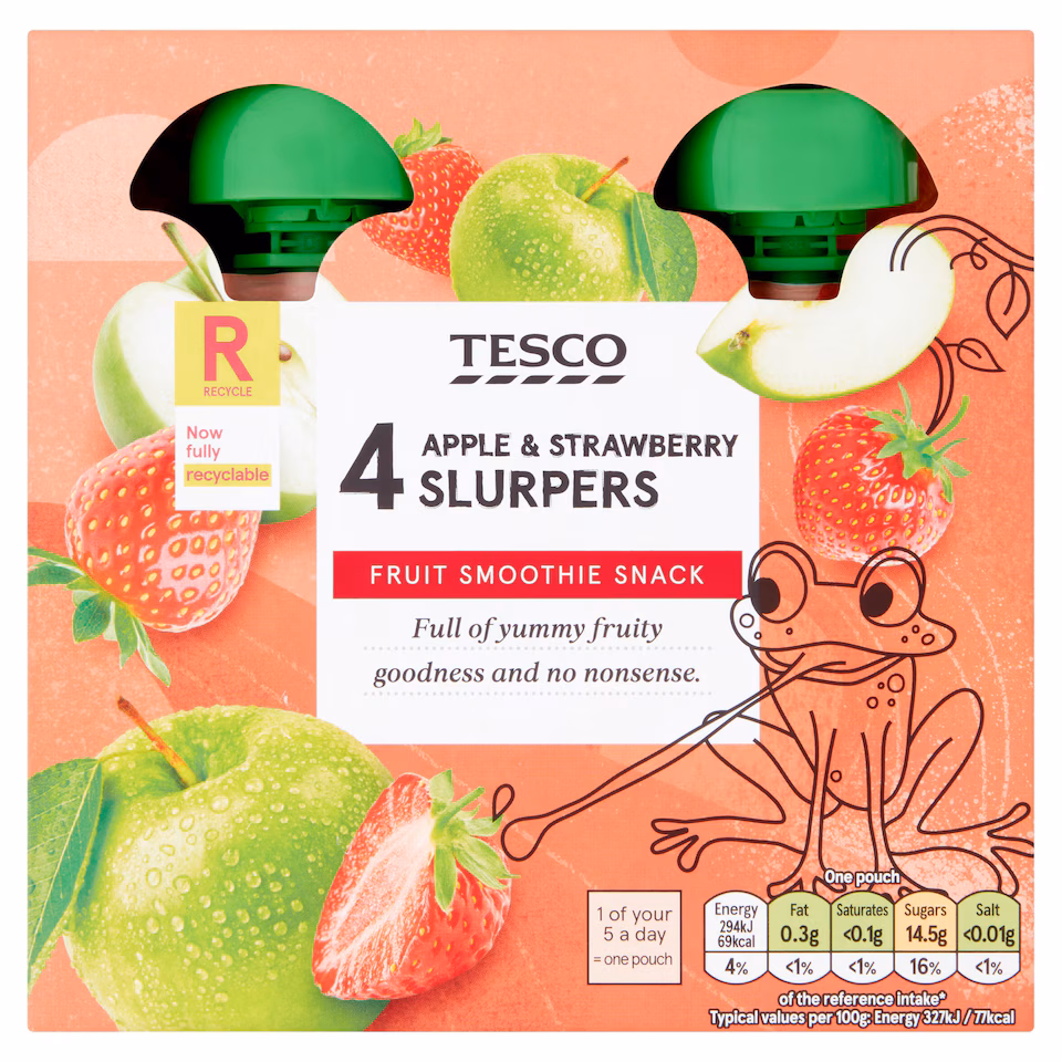 Tesco Apple & Strawberry Fruit Slurpers 4X90g