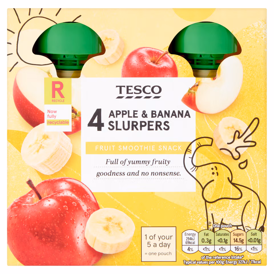 Tesco Apple & Banana Fruit Slurpers 4X90g