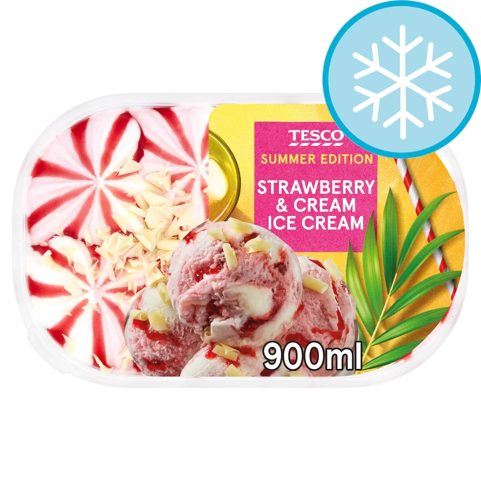 Tesco Strawberry & Cream Ice Cream Tub 900Ml