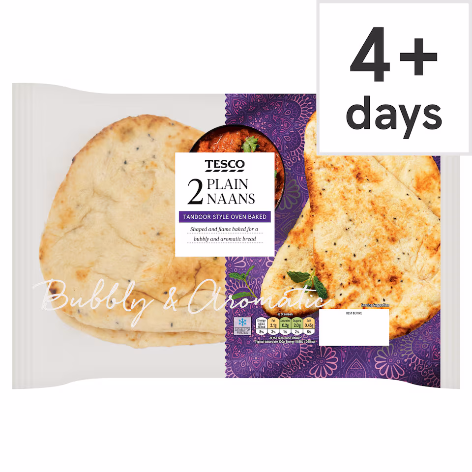 Tesco Plain Naan Bread 2 Pack