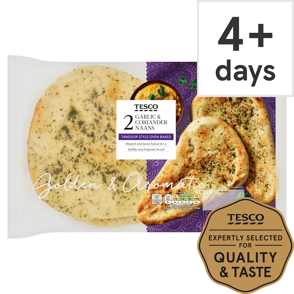 Tesco Garlic & Coriander Naan Bread 2 Pack