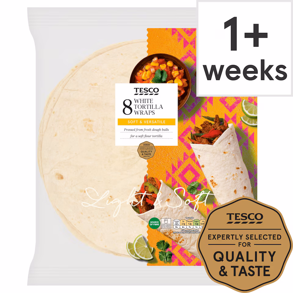 Tesco Plain White Tortilla Wraps 8 Pack
