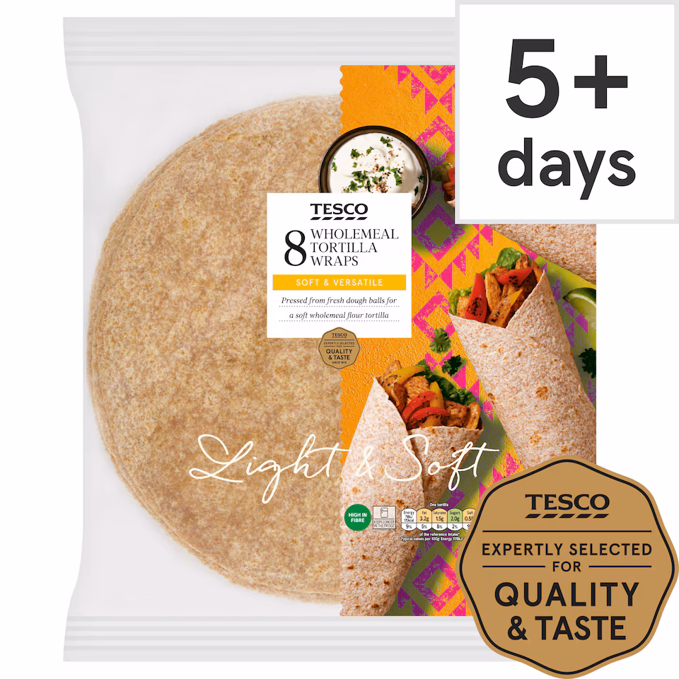 Tesco Wholemeal Tortilla Wraps 8 pack