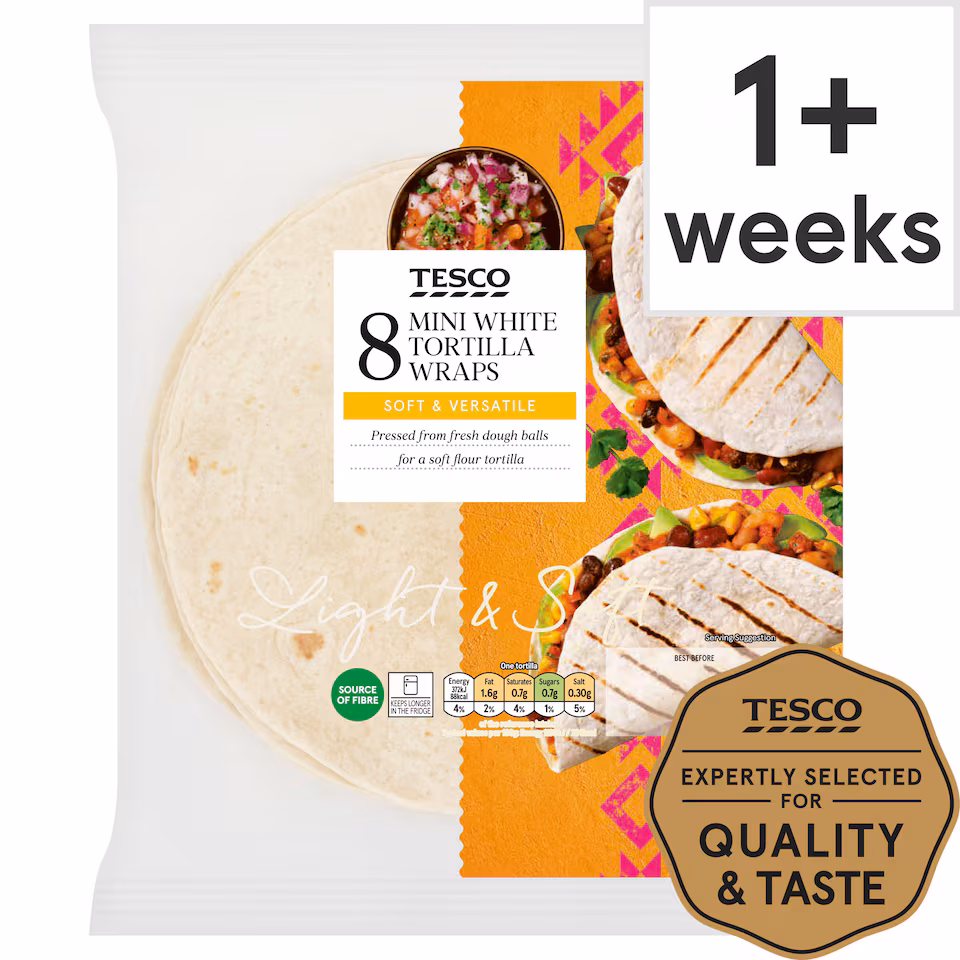 Tesco Mini White Tortilla Wraps Plain 8 Pack