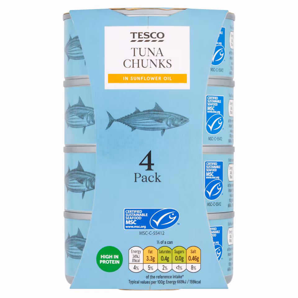 Tesco Tuna Chunks In Sunflower Oil 4 X 145G