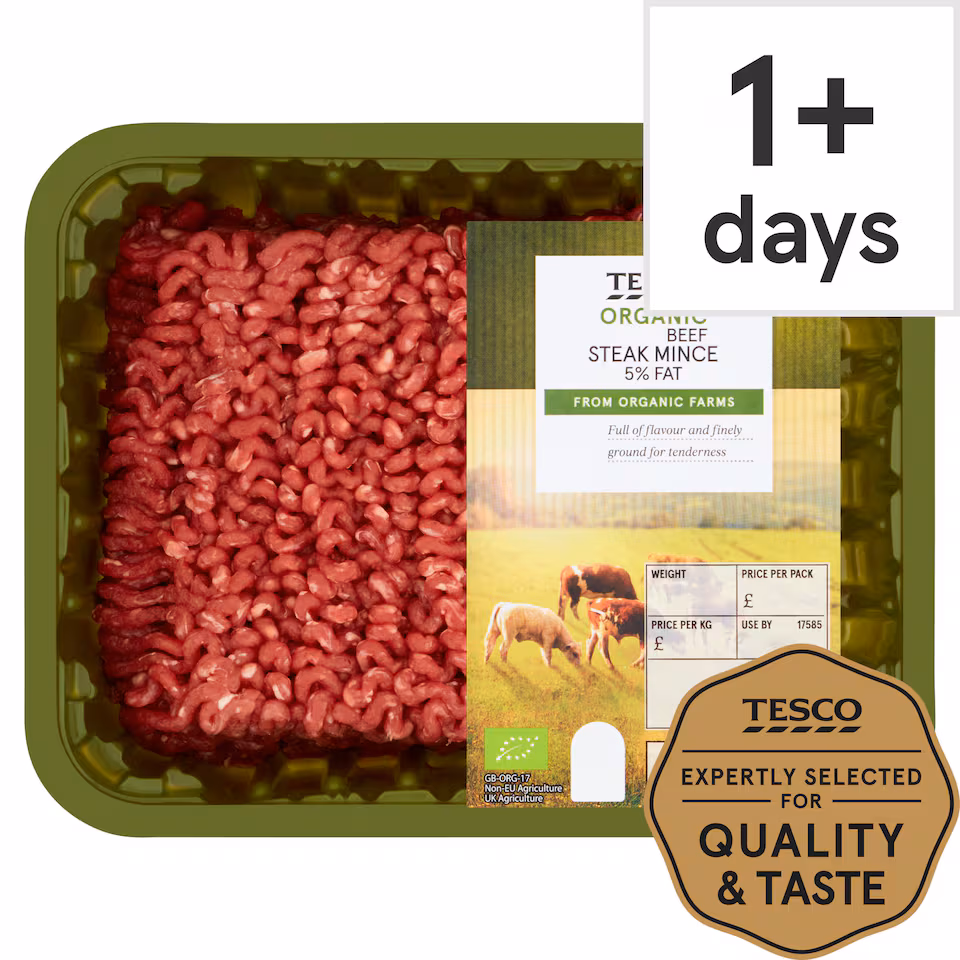 Tesco Organic British Beef Steak Mince 5% Fat 500G