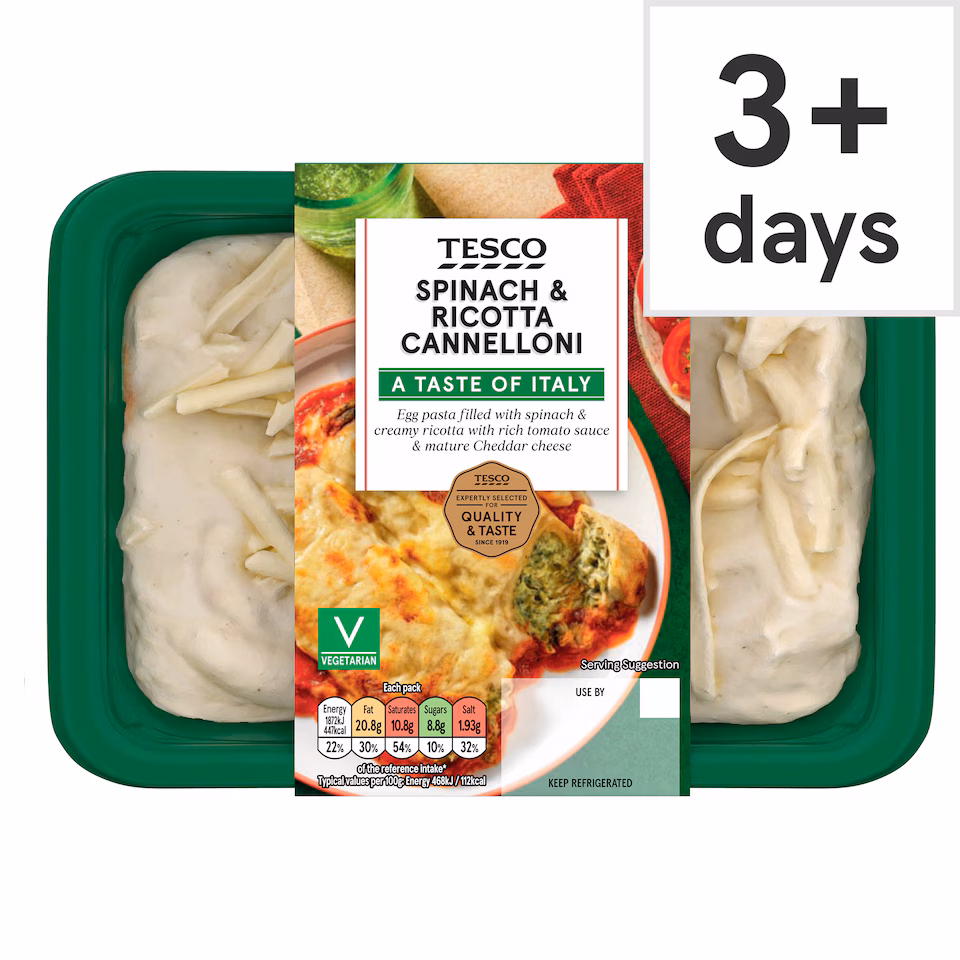 Tesco Spinach & Ricotta Cannelloni 400G