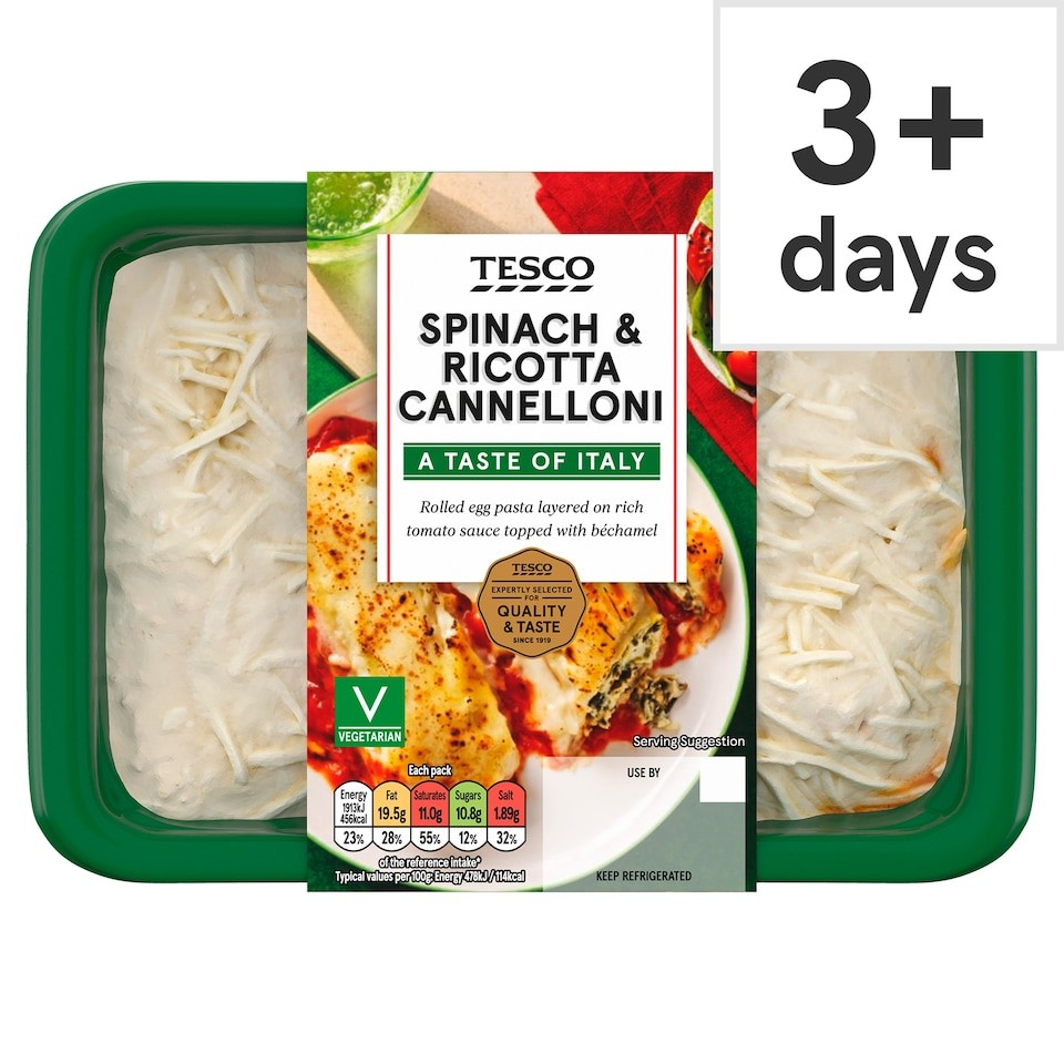 Tesco Spinach & Ricotta Cannelloni 400G