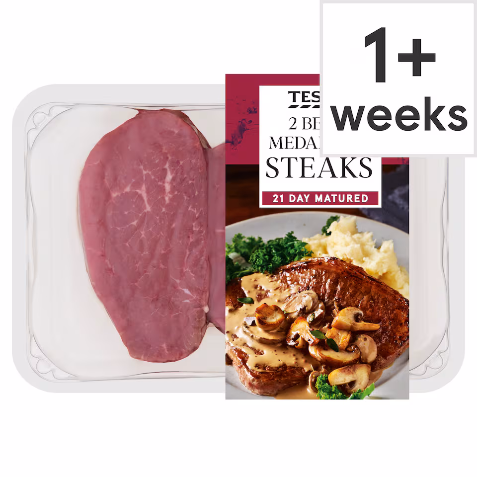 Tesco 2 Beef Medallion Steaks 340G