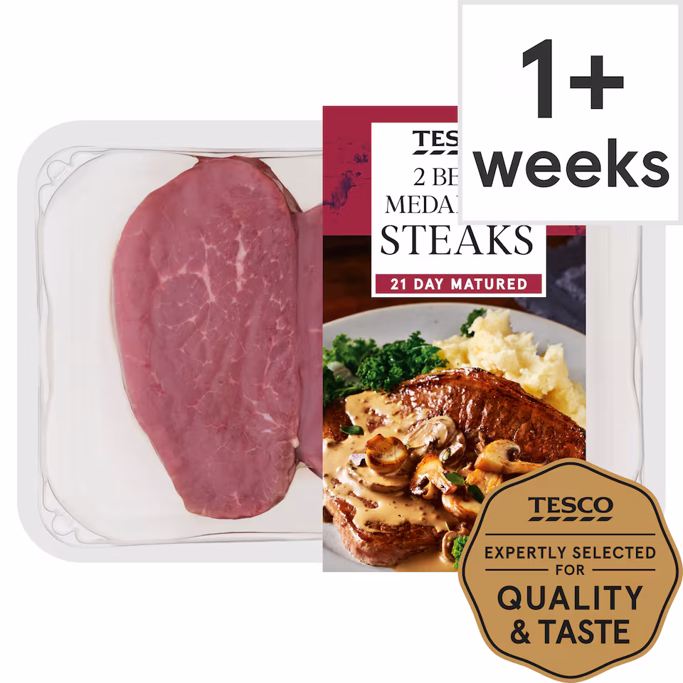 Tesco 2 Beef Medallion Steaks 340G