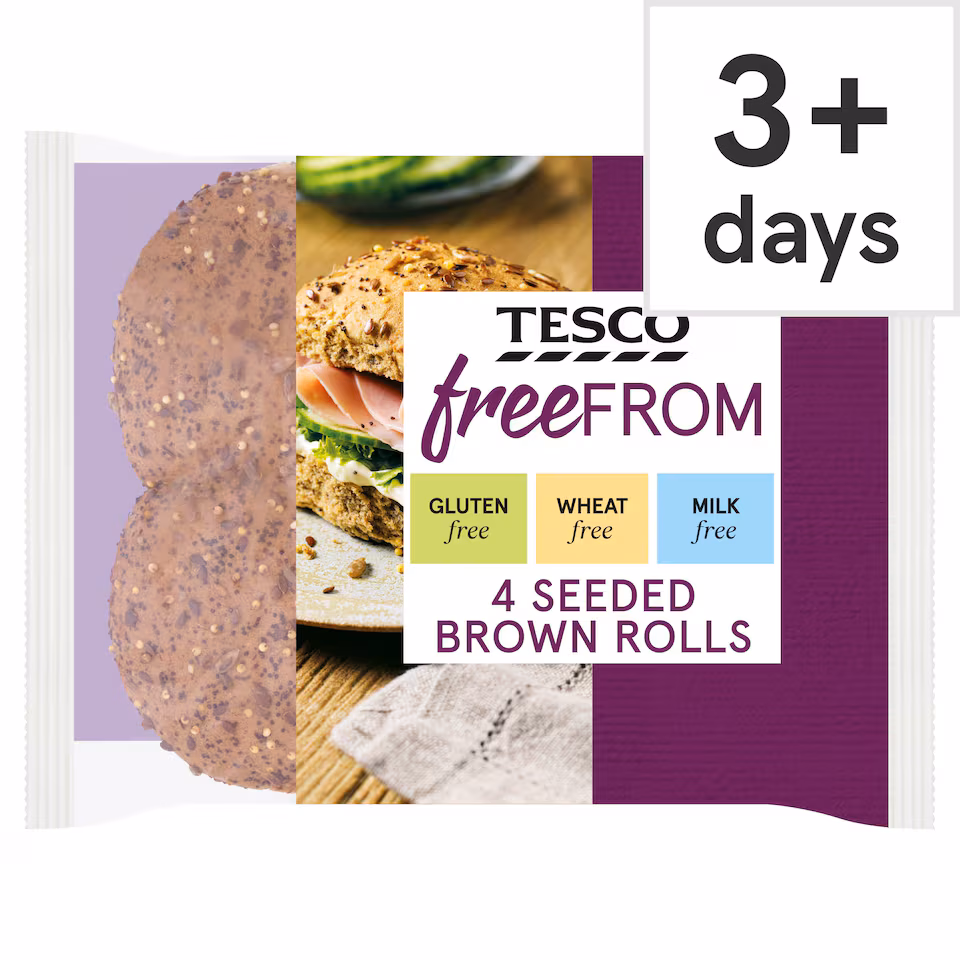 Tesco Free From Seeded Brown Rolls 4 Pack