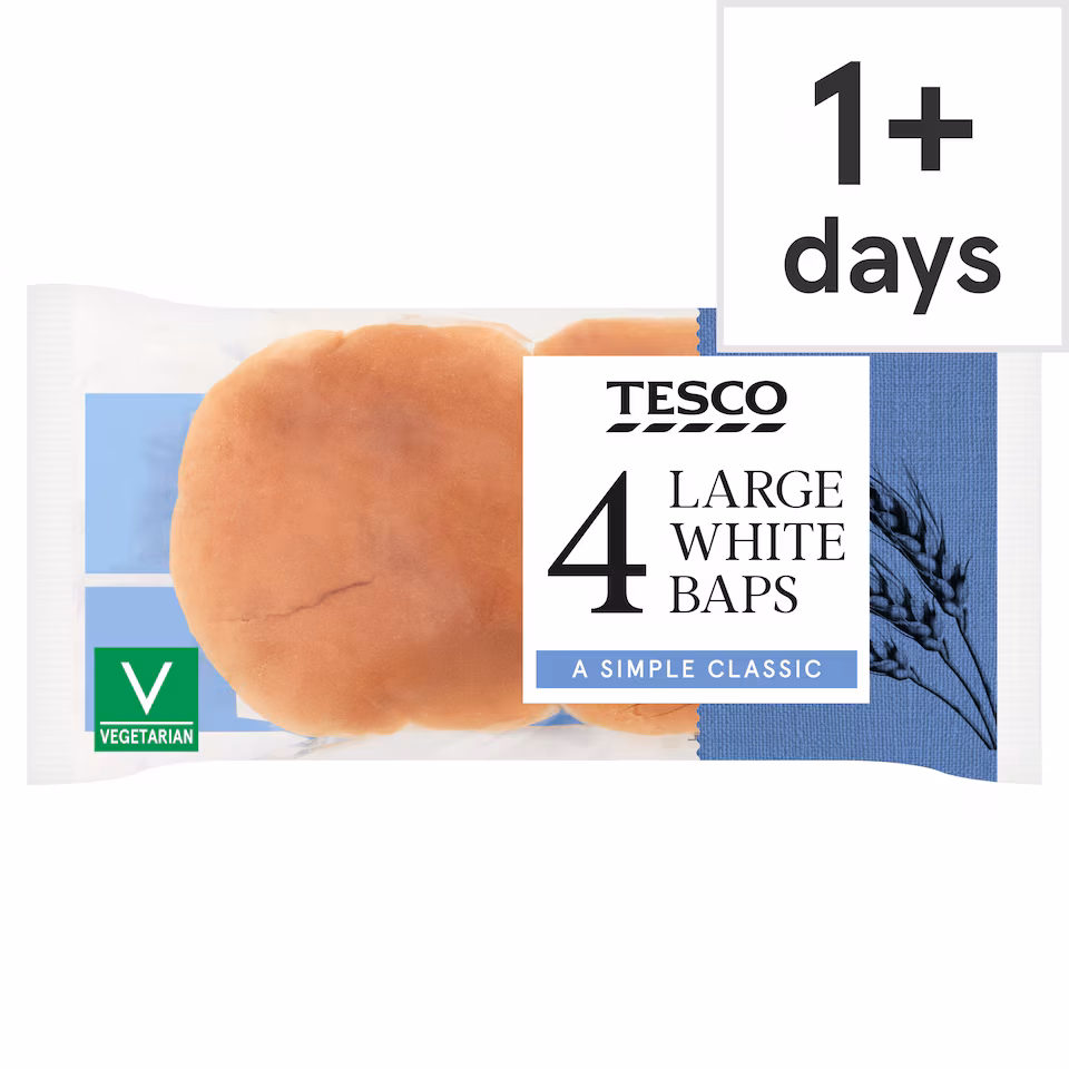 Tesco Large White Baps 4 pack