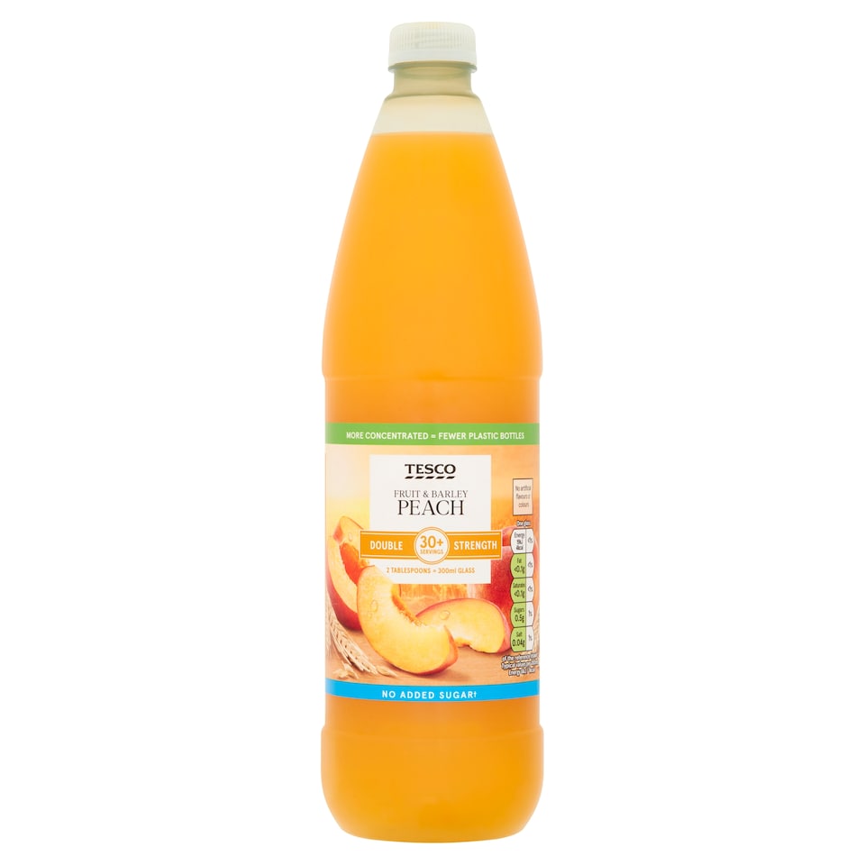 Tesco Double Strength Fruit & Barley No Added Sugar Peach 1L