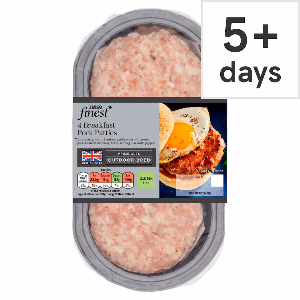 Tesco Finest Breakfast Pork Patties 4 Pack 320g