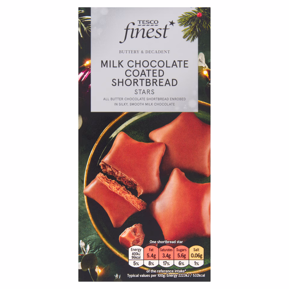 Tesco Finest Milk Chocolate Coated Shortbread Stars 140G