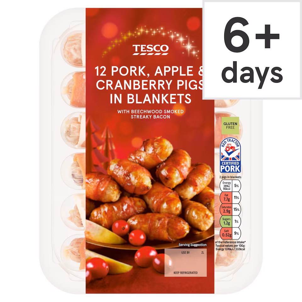 Tesco 12 Pork, Apple & Cranberry Pigs In Blankets 222G