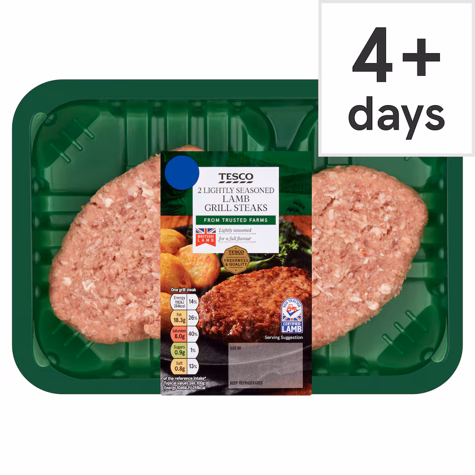 Tesco 2 Lightly Seasoned Lamb Grill Steaks 300G