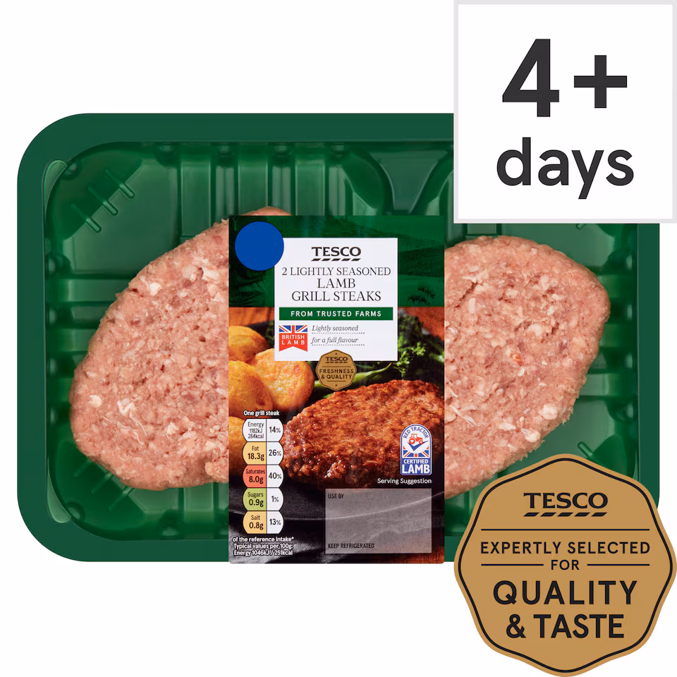 Tesco 2 Lightly Seasoned Lamb Grill Steaks 300G