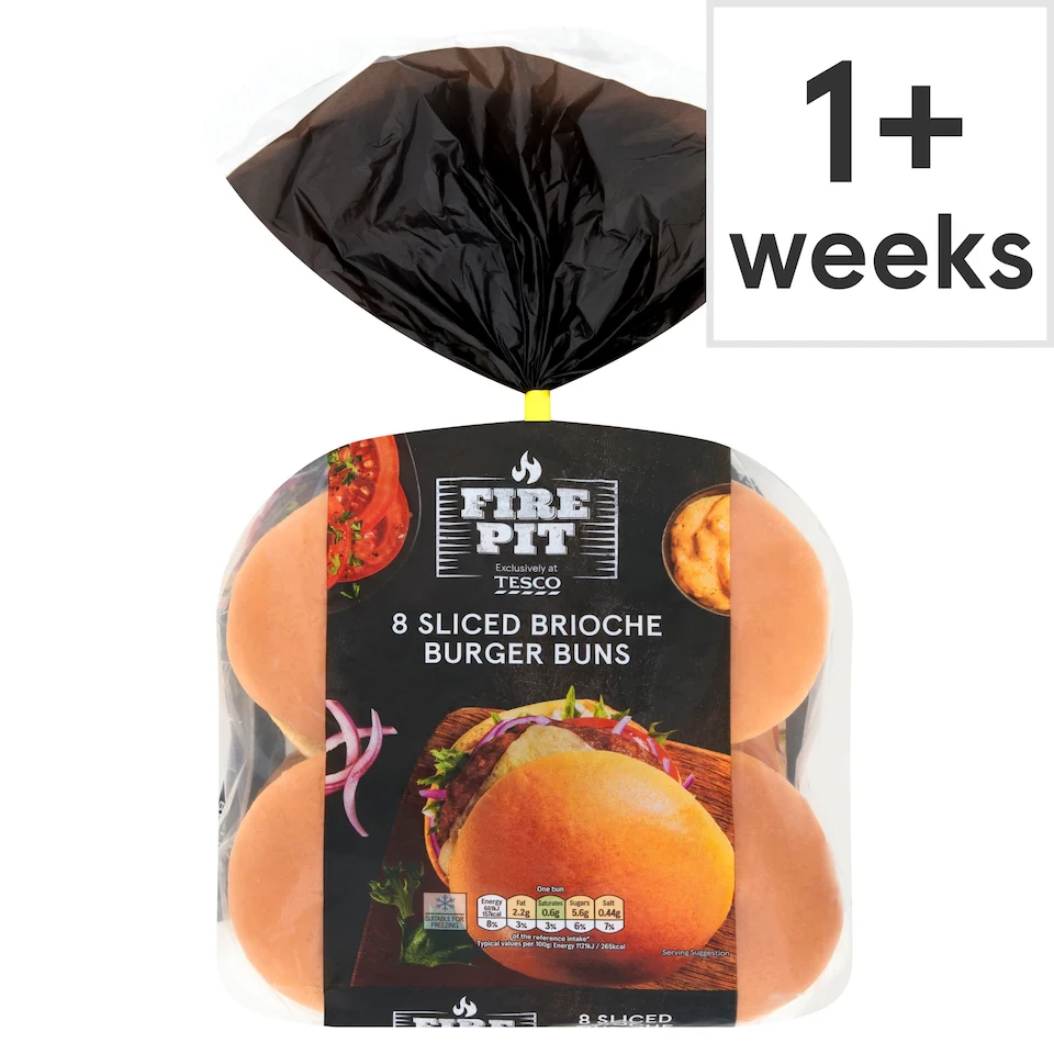 Tesco Fire Pit 8 Sliced Brioche Burger Buns