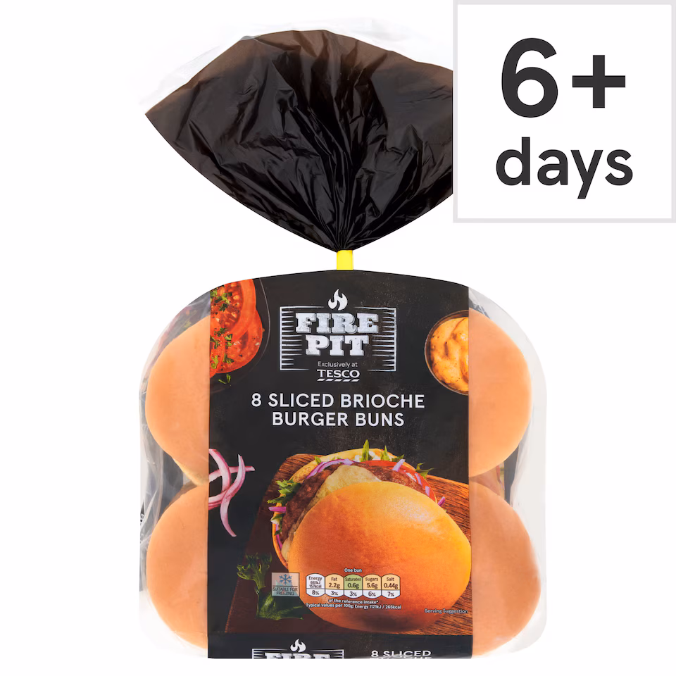 Tesco Fire Pit 8 Sliced Brioche Burger Buns