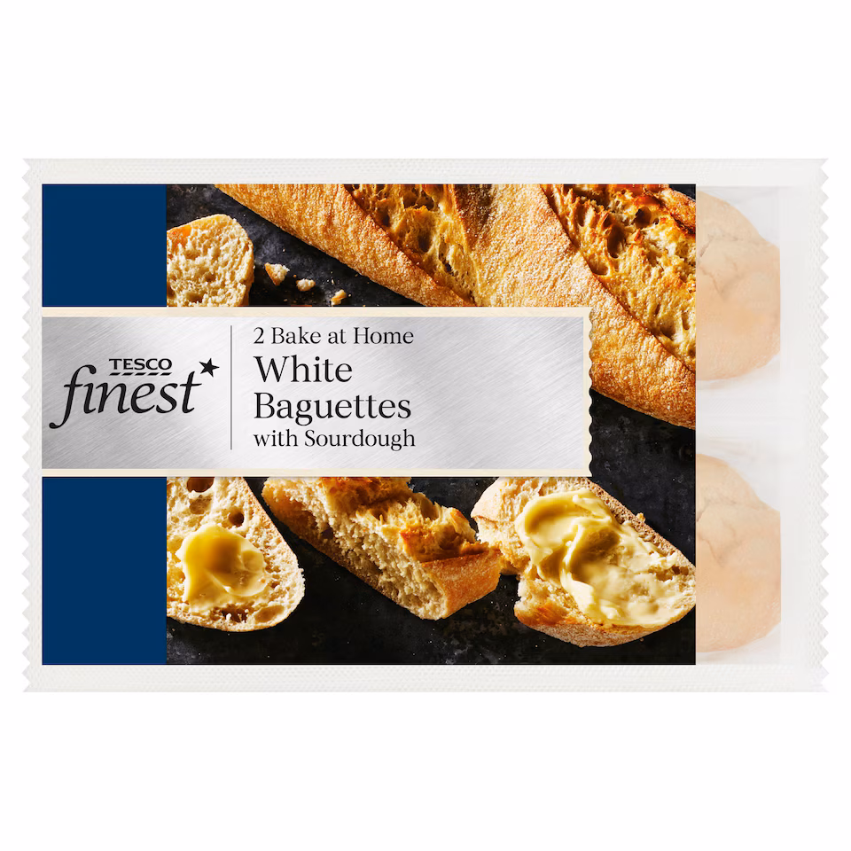 Tesco Finest Part Baked White Baguettes with Sourdough 2 Pack 250g