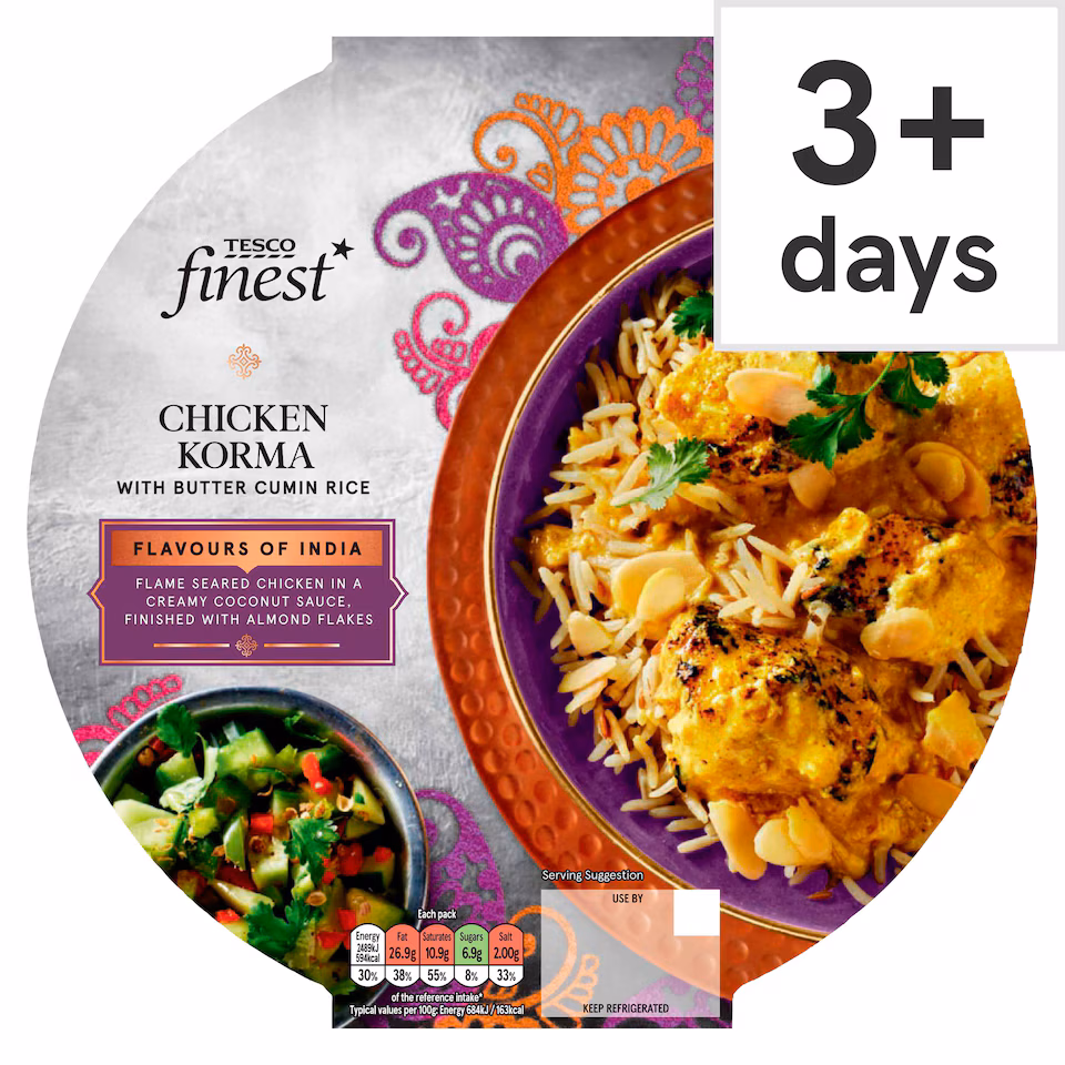 Tesco Finest Chicken Korma with Butter Cumin Rice 400g
