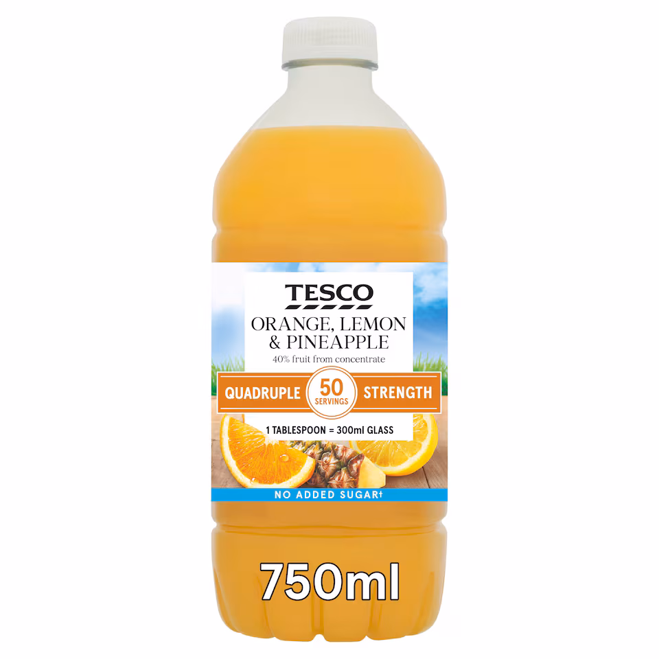 Tesco Quadruple Strength Orange Lemon & Pineapple 750Ml