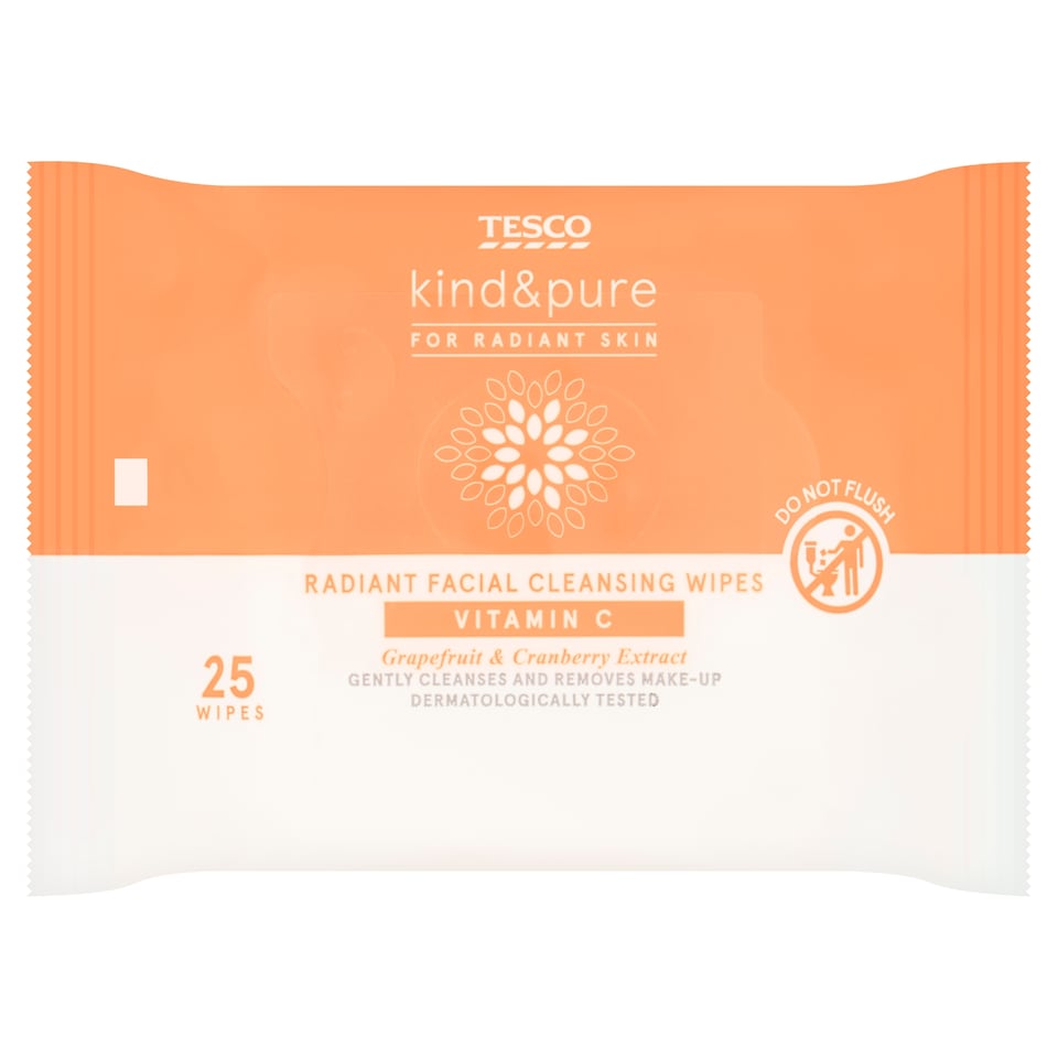 Tesco Kind & Pure Radiant Facial Cleansing Wipes Vitamin C 25 Pack