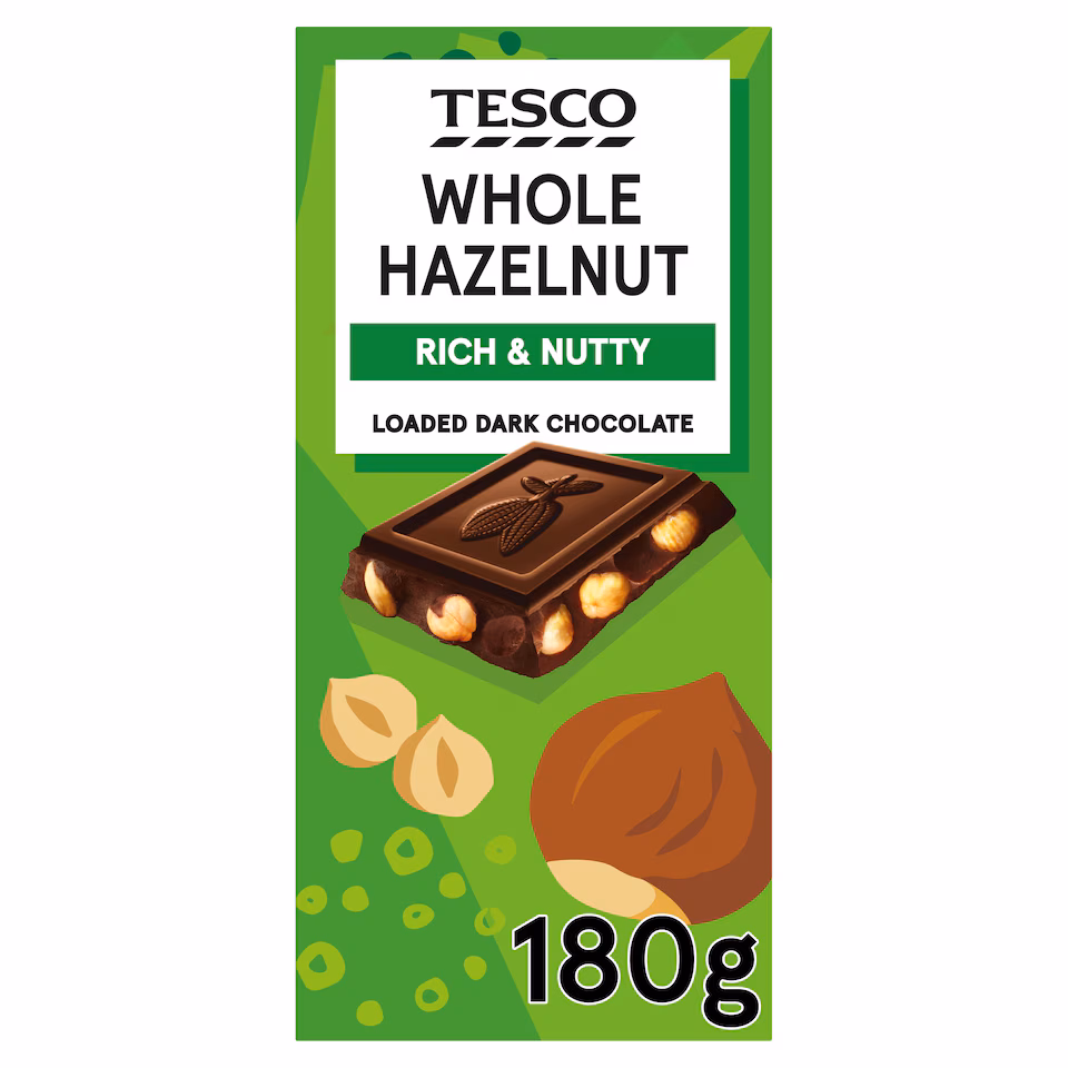 Tesco Whole Hazelnut Loaded Dark Chocolate 180g