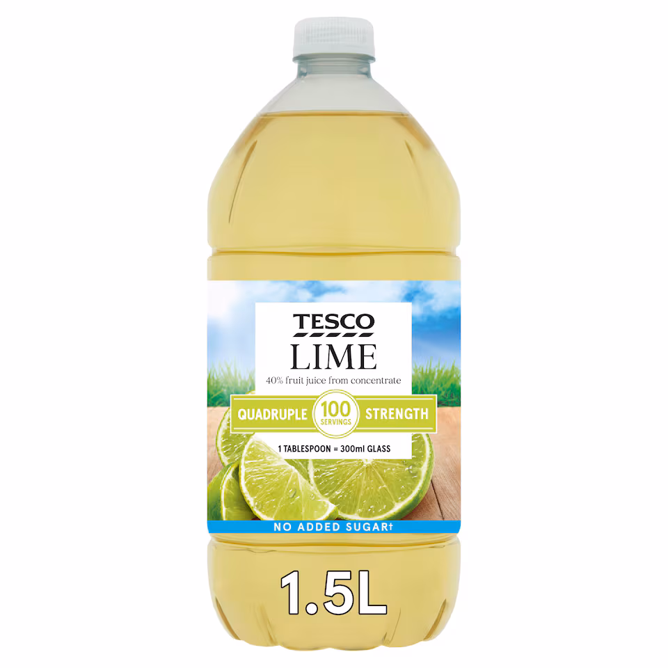 Tesco Quad Strength Lime Squash No Added Sugar 1.5L