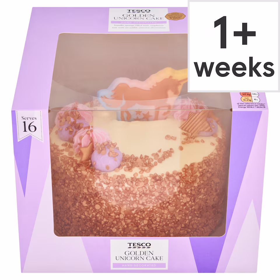 Tesco Golden Unicorn Cake - Vanilla and Raspberry