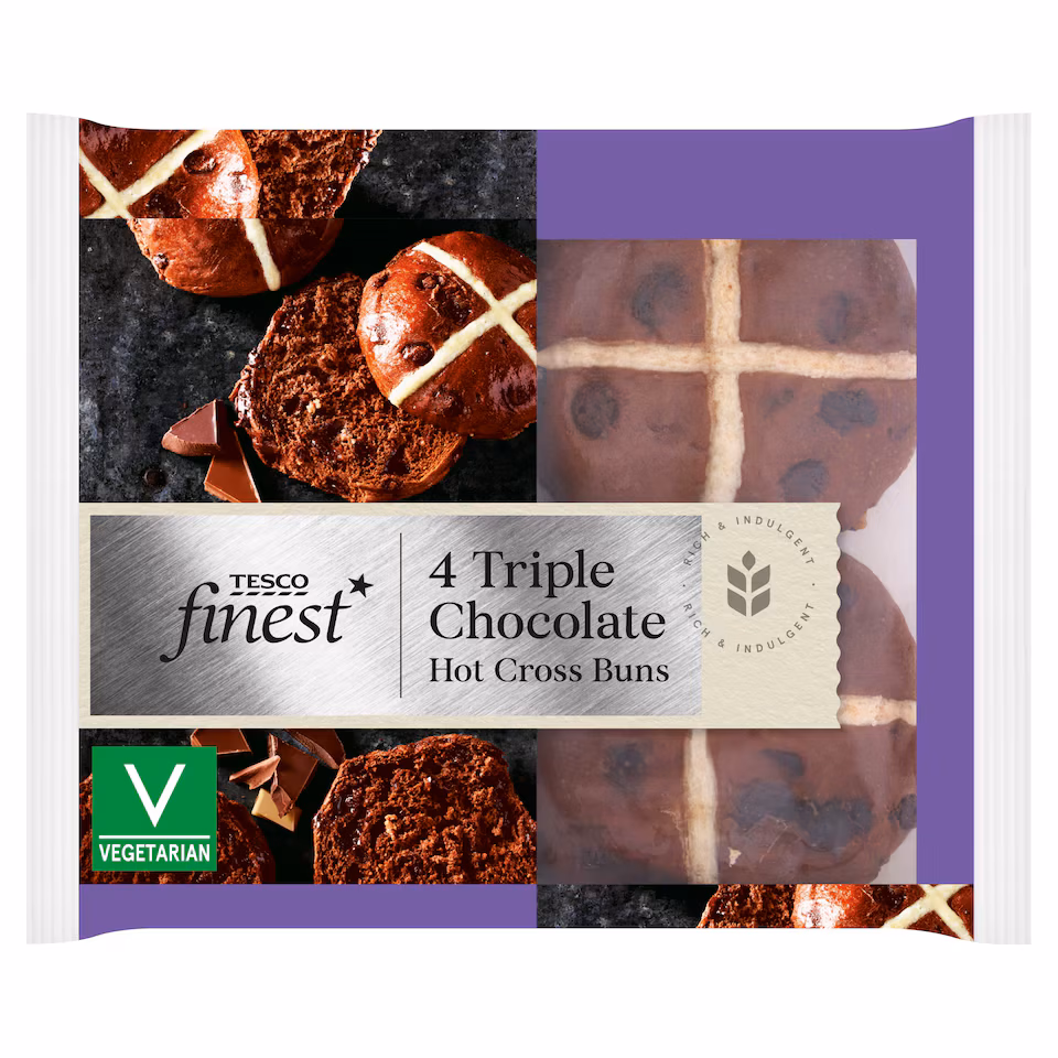 Tesco Finest Triple Chocolate Hot Cross Buns 4 Pack