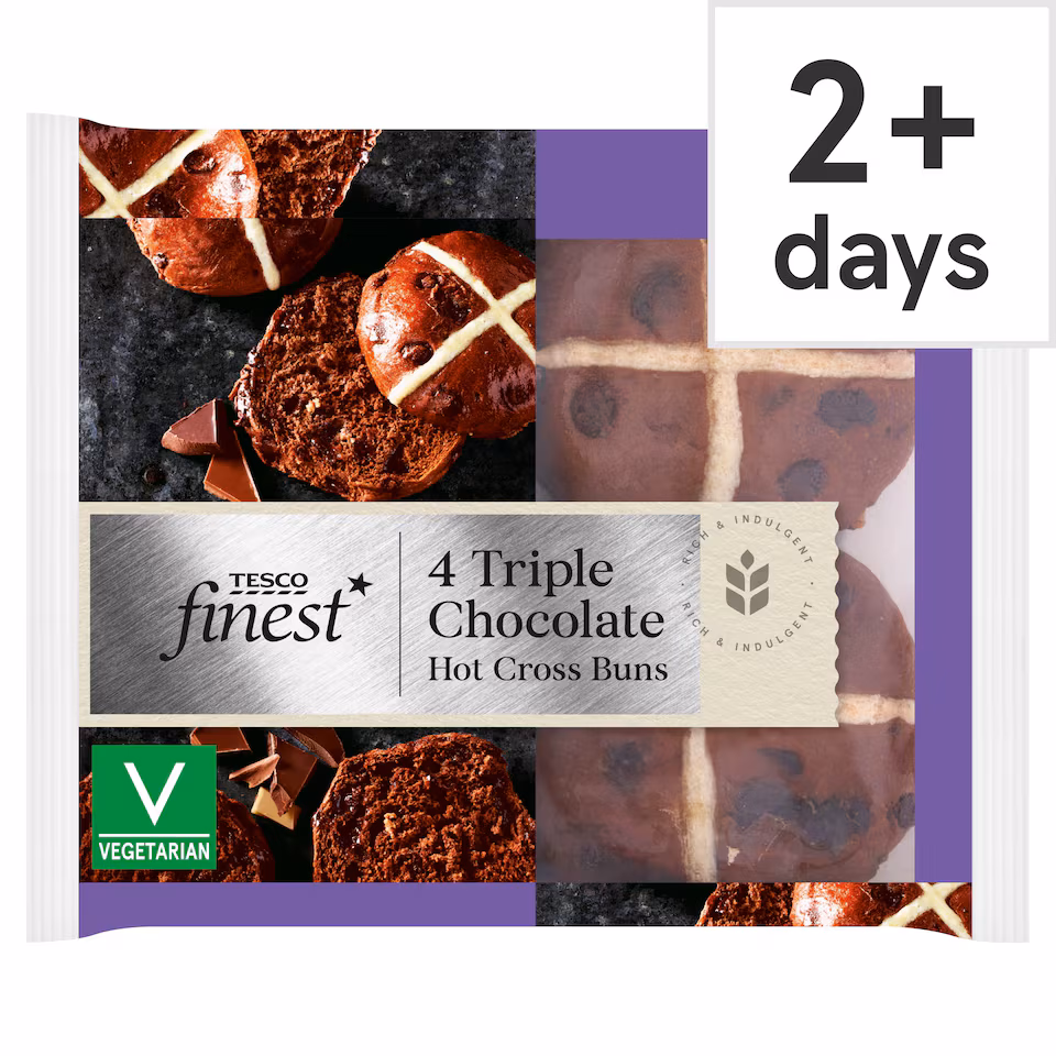 Tesco Finest Triple Chocolate Hot Cross Buns 4 Pack