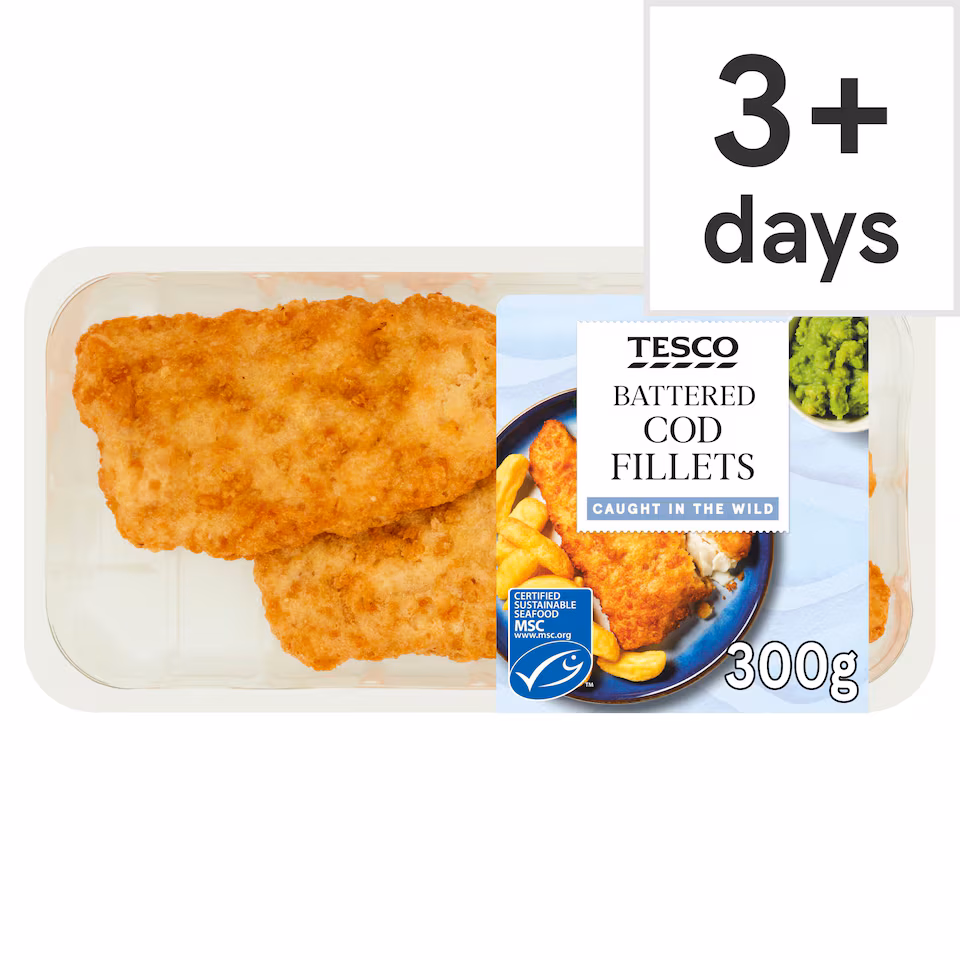 Tesco 2 Battered Cod Fillets 300G