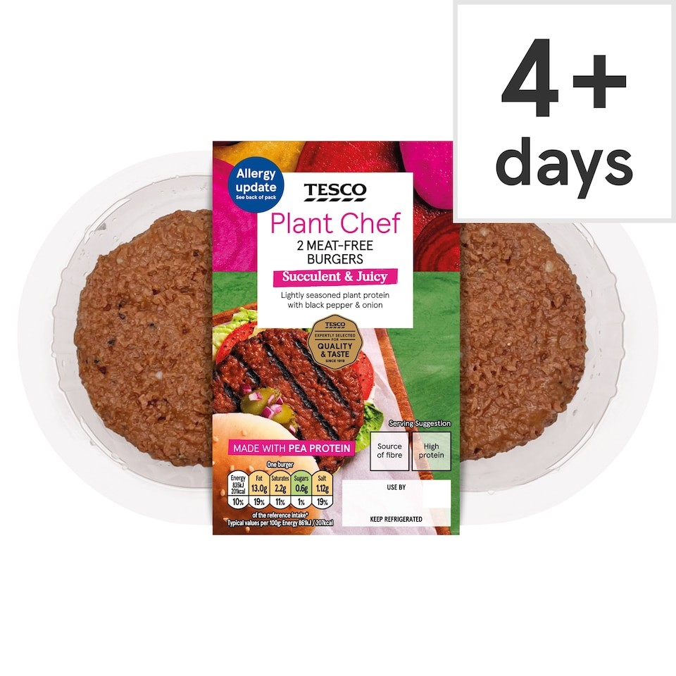 Tesco Plant Chef 2 Meat Free Burgers 226G