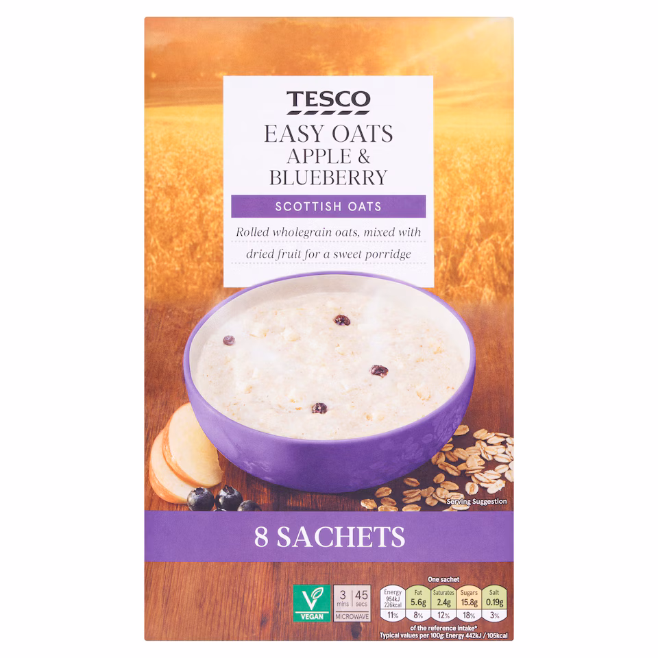 Tesco Easy Oats Apple & Blueberry 8X36g
