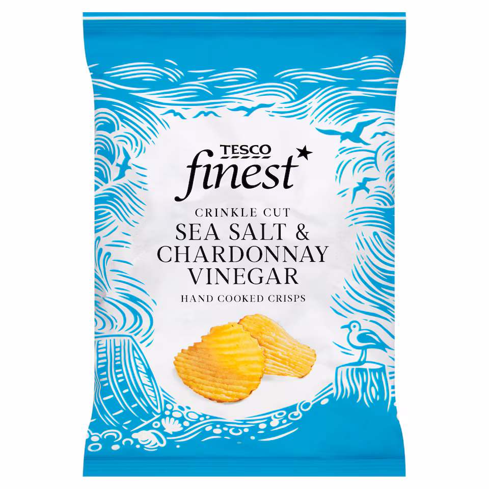 Tesco Finest Sea Salt & Chardonnay Vinegar Crinkle Cut Crisps 150G