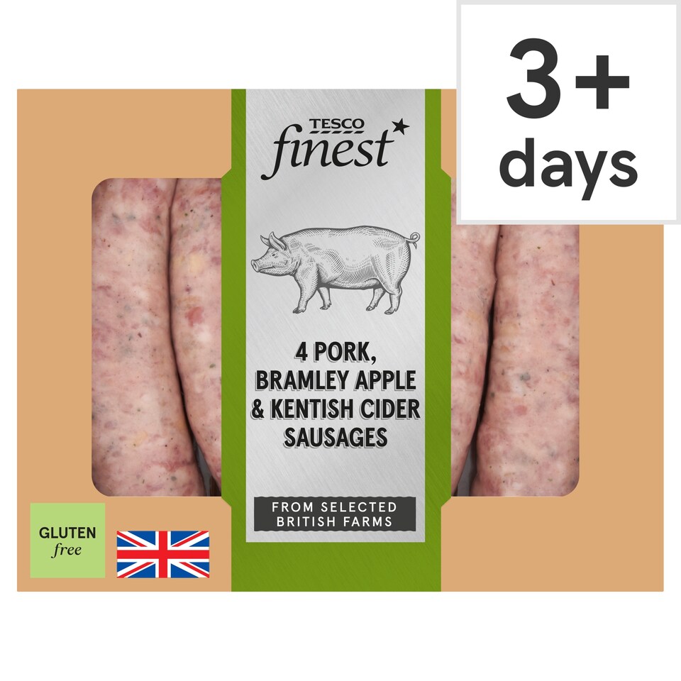 Tesco Finest 4 Pork, Bramley Apple & Kentish Cider Sausages 440g