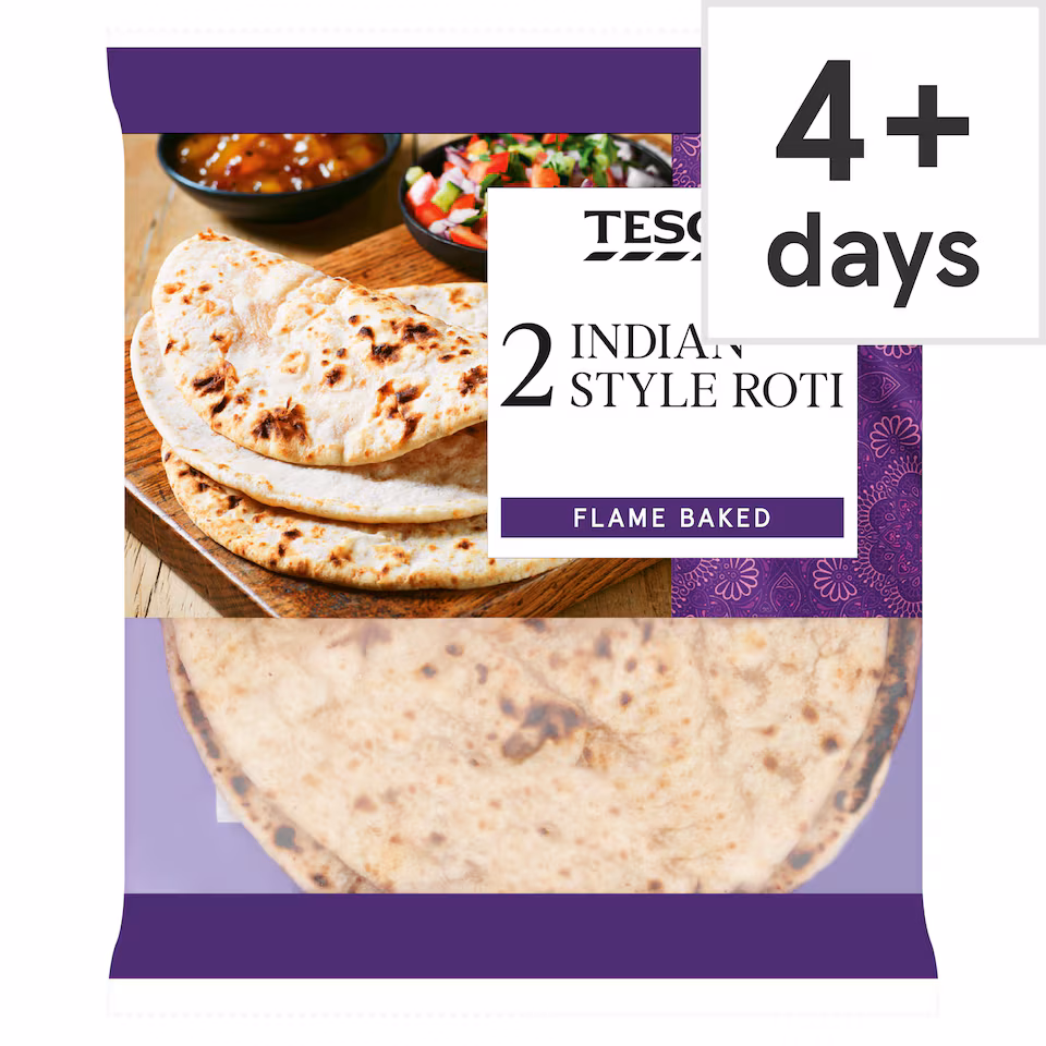 Tesco Indian Style Roti Flatbreads - Flame Baked
