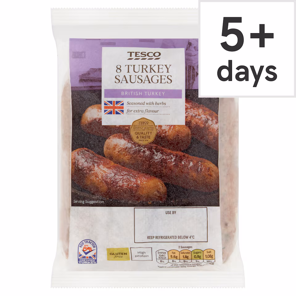 Tesco 8 Turkey Sausages 454G