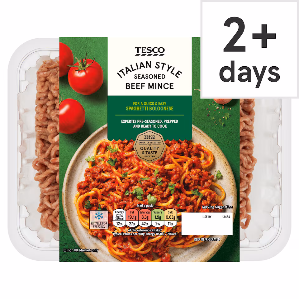 Tesco Italian Style Seasoned Beef Mince 500G