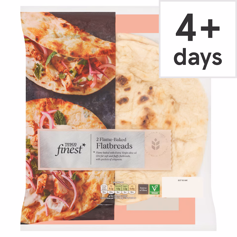 Tesco Finest Flame Baked Flatbreads Plain 2 Pack