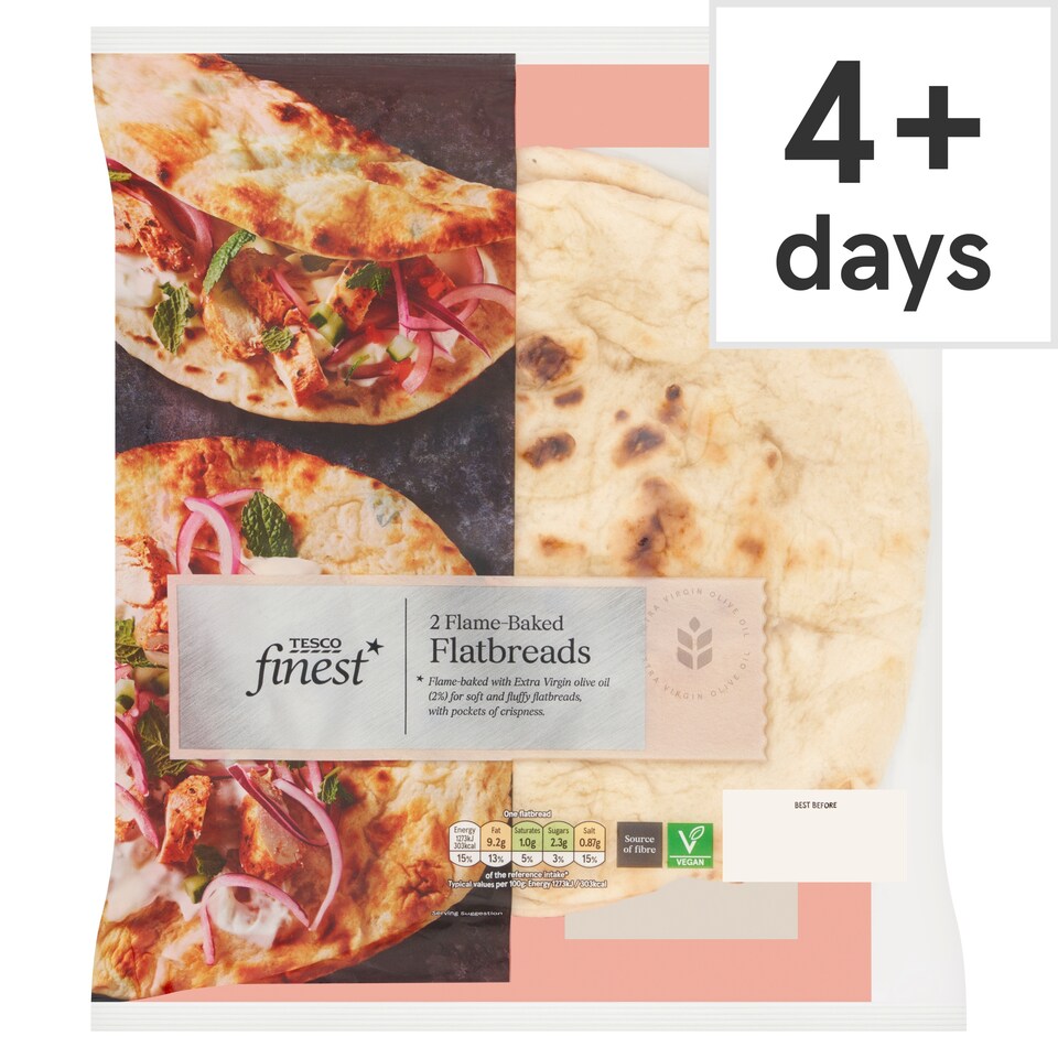 Tesco Finest Flame Baked Flatbreads Plain 2 Pack