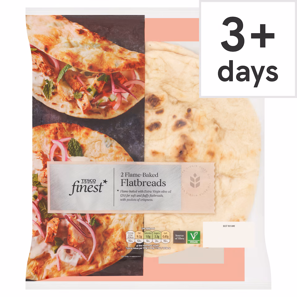 Tesco Finest Flame Baked Flatbreads Plain 2 Pack