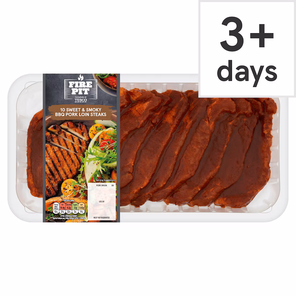 Tesco Fire Pit 10 Sweet & Smoky BBQ Pork Loin Steaks 1kg