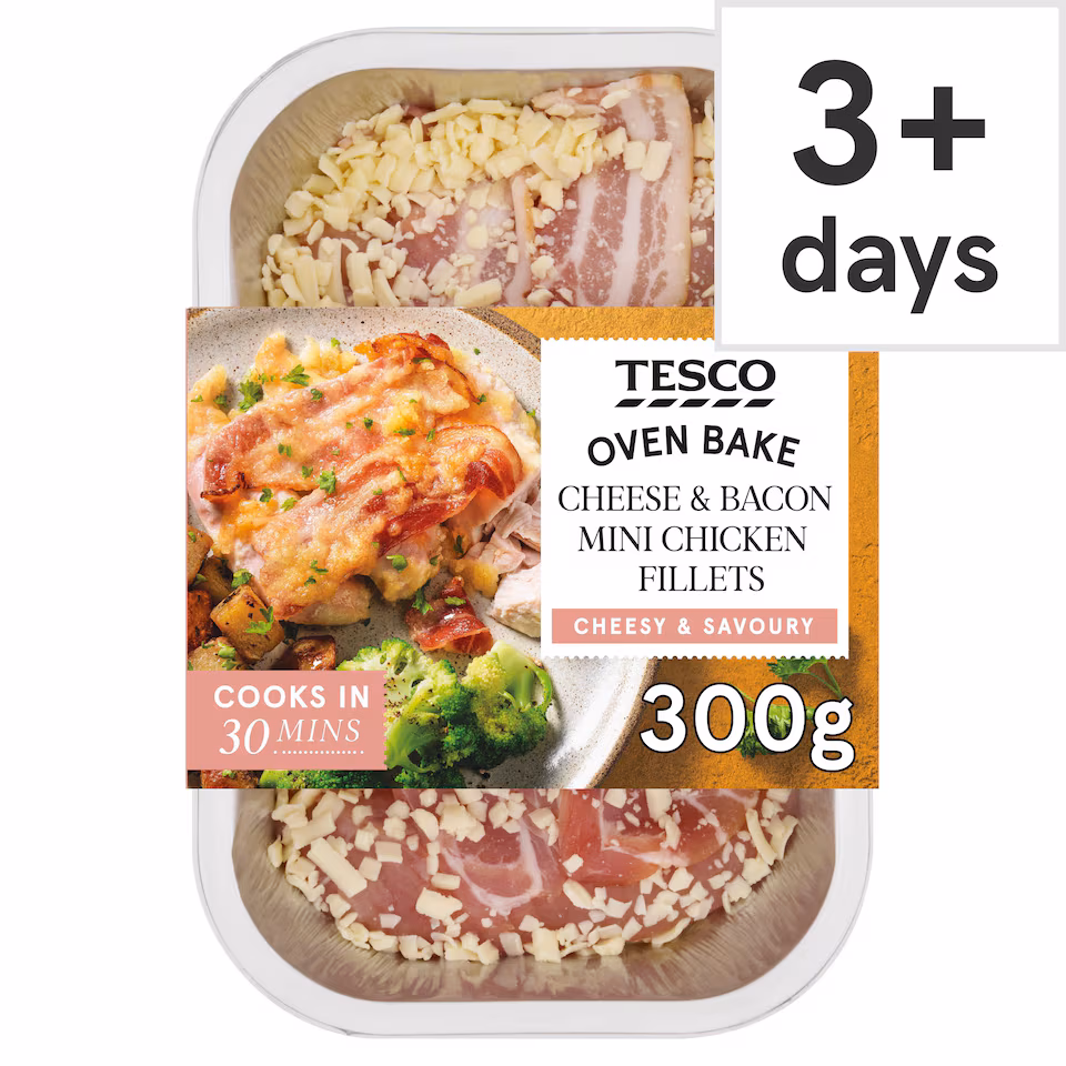 Tesco Cheese & Bacon Mini Chicken Fillets 300G