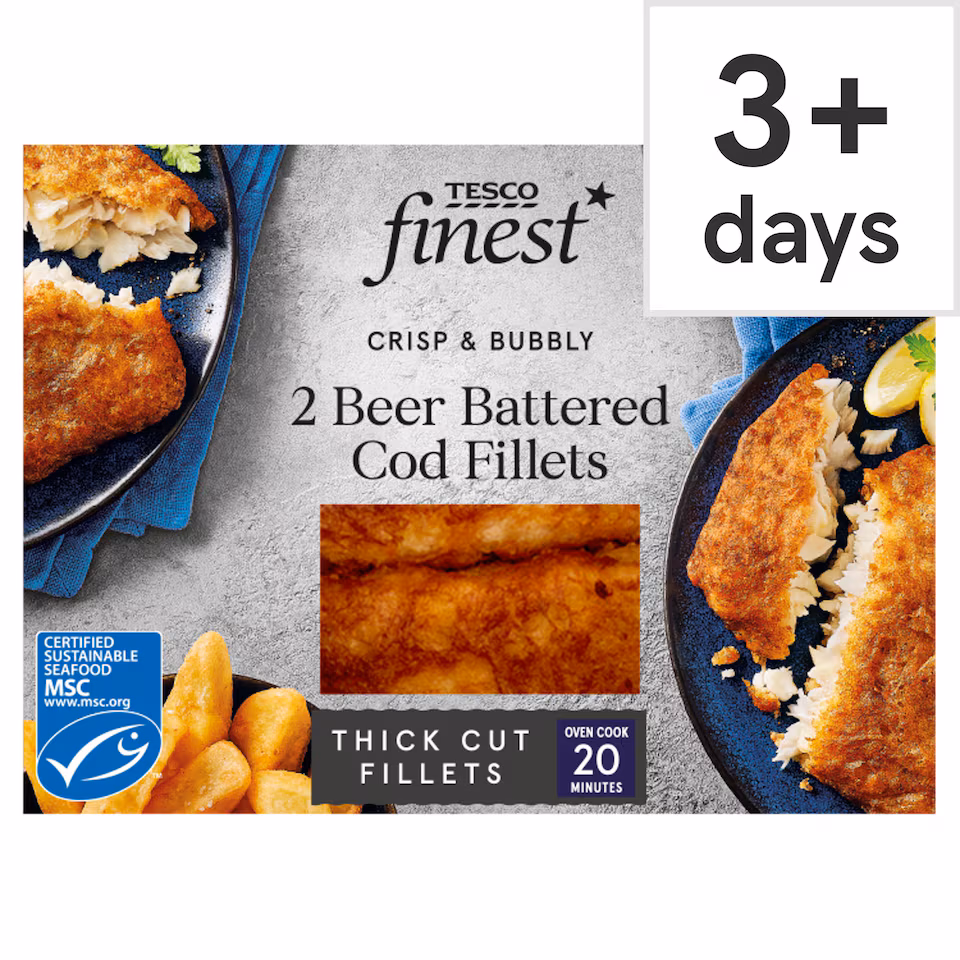Tesco Finest 2 Beer Battered Cod Fillets 380G
