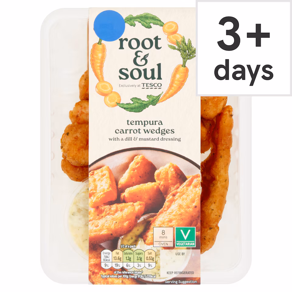 Root & Soul Tempura Carrot Wedges with a Dill & Mustard Mayo Dip 180g