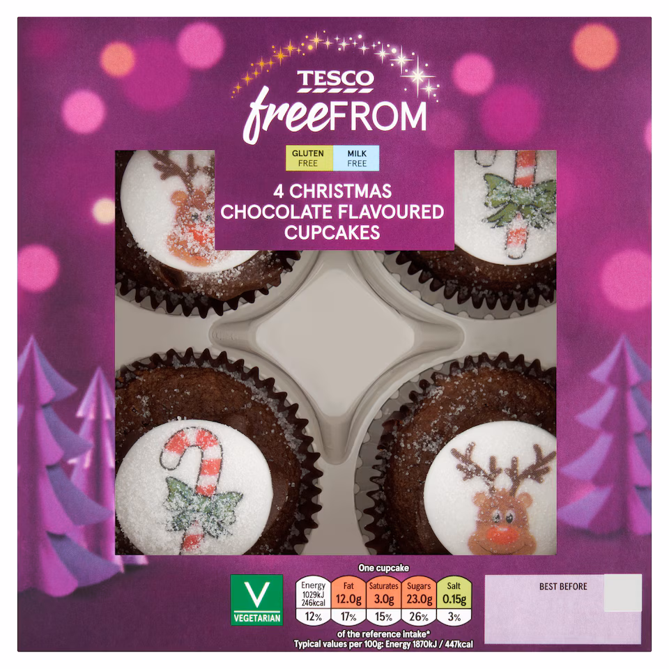 Tesco Free From 4 Christmas Chocolate Flavoured Cupcakes