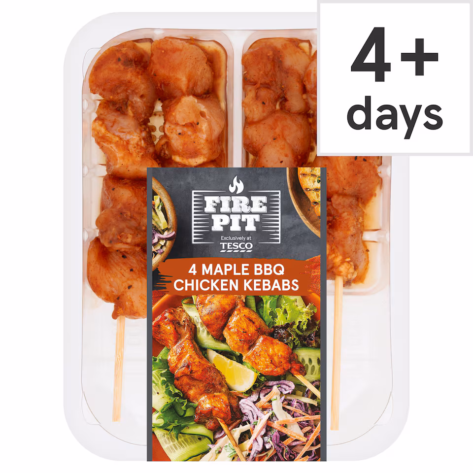 Tesco Fire Pit 4 Maple Bbq Chicken Kebabs 260G